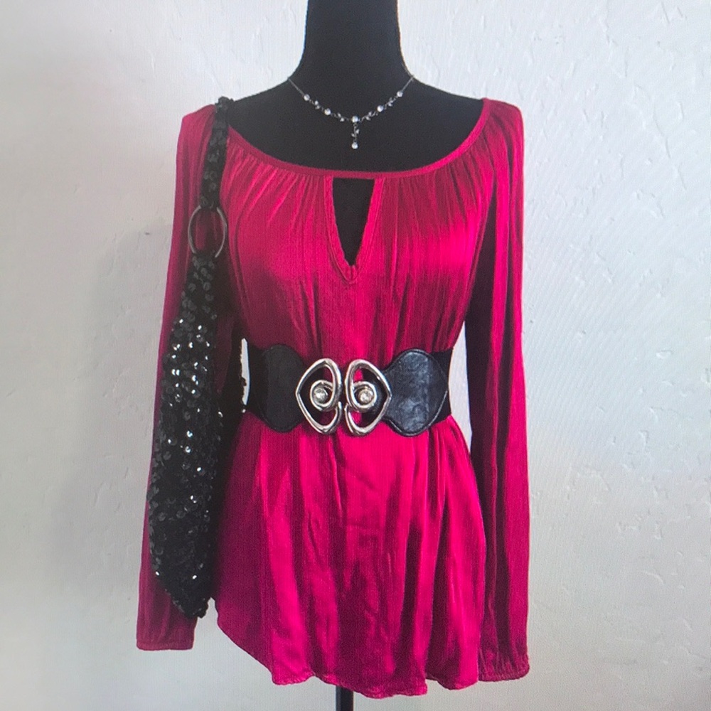 Elegant Red Women's Top with Belt